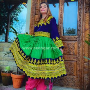 Opulent Admiral Blue Zardozi Afghan Dress