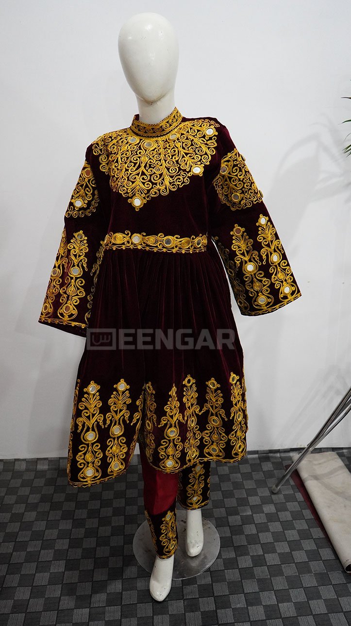 Regal Chocolate Brown Velvet Traditional Dress