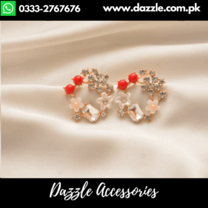 Luxurious Floral Red Silver Studs