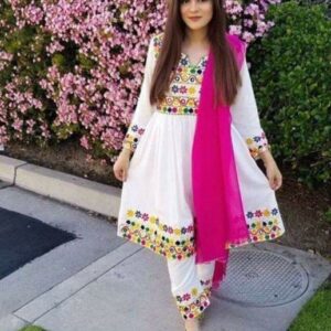 Floral White Afghan Clothes – Deluxe Dress