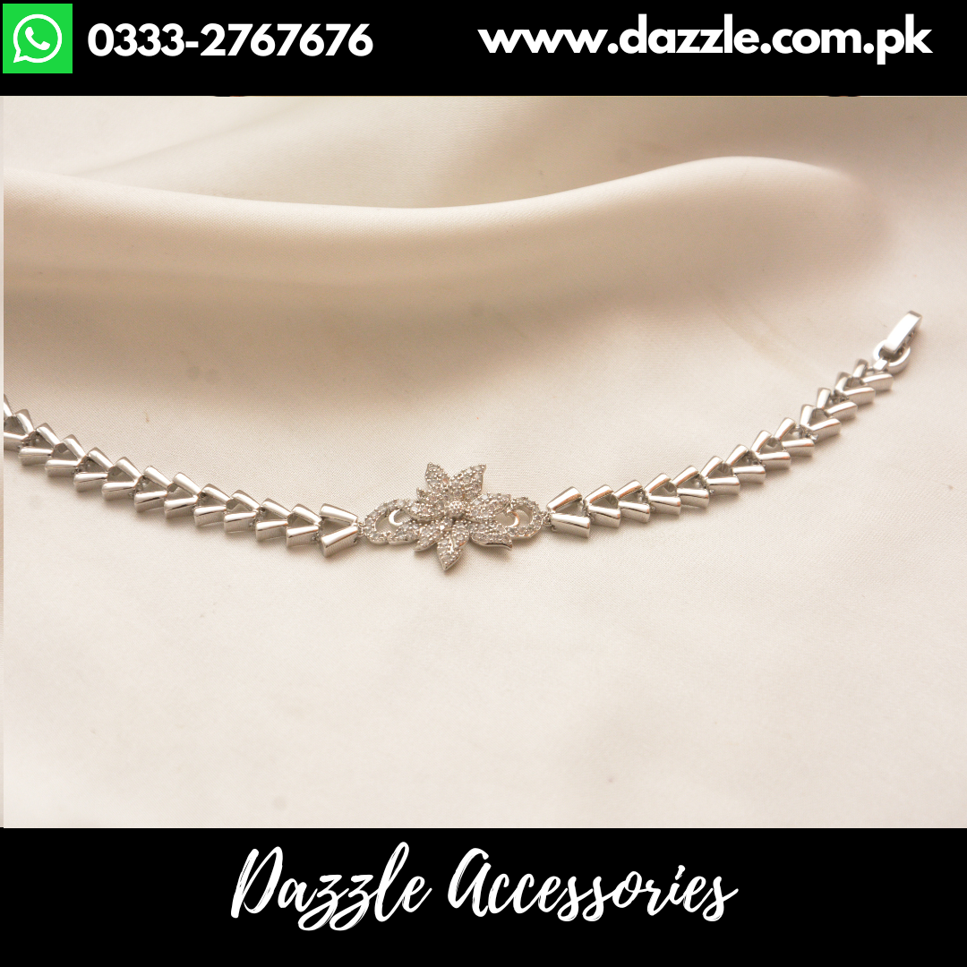 Glamorous Gold Plated floral Silver Chain Bracelet