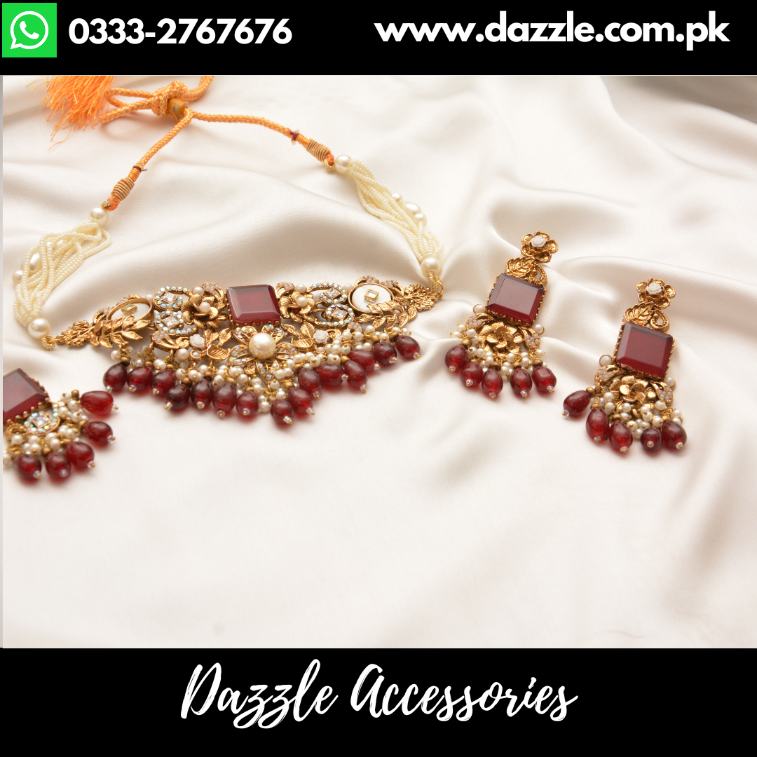 Gul e rani Maroon Choker Set – Luxurious Jewelry