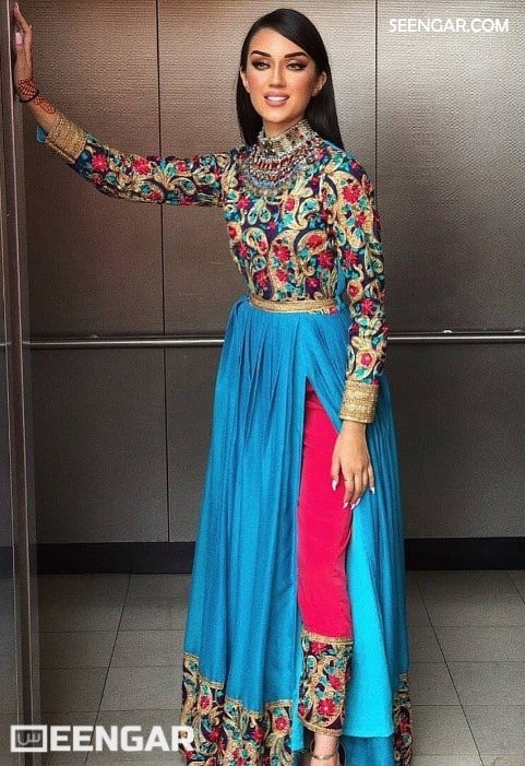 Majestic Azure Floral Modern Afghan Dress