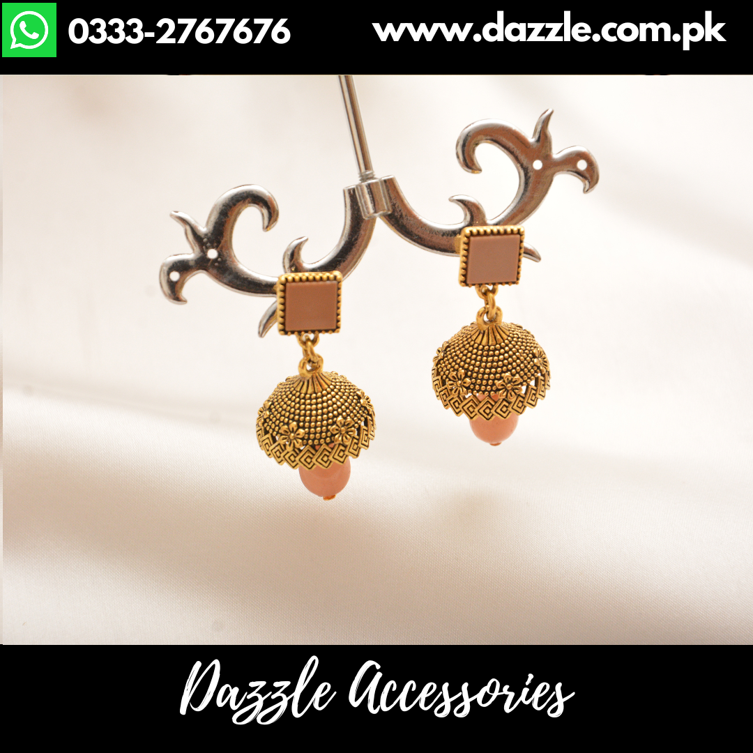Vintage peach gold pearl drop Jhumki – Opulent Jewelry