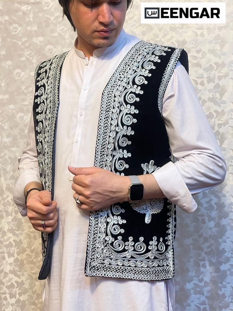Pashtun Elegance Velvet Waistcoat – Majestic Dress